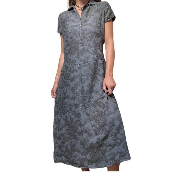 Vintage CP Shades Floral Victorian Button Down Short Sleeve Maxi Dress Grey M - Picture 5 of 5